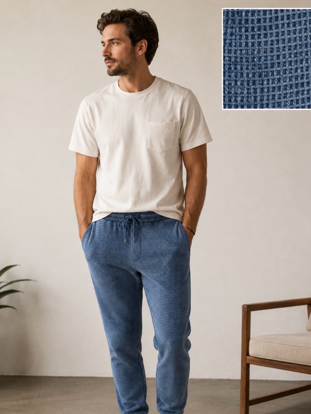 Taylor Stitch Blue Knit Cargo Joggers for men Waffle knit PM